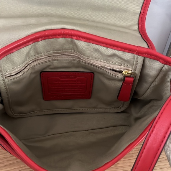 Coach Red Hadley Pebble Leather Flap Crossbody Shoulder Bag - Picture 6 of 10